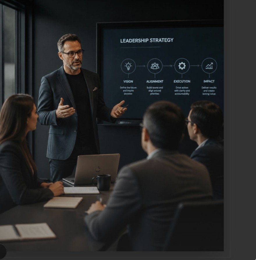 Professionals in a focused leadership coaching session